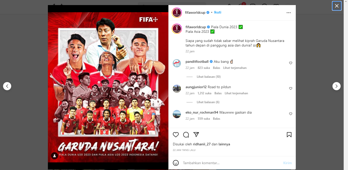 Momen Langka, Akun Instagram Resmi Piala Dunia Posting Tentang Indonesia